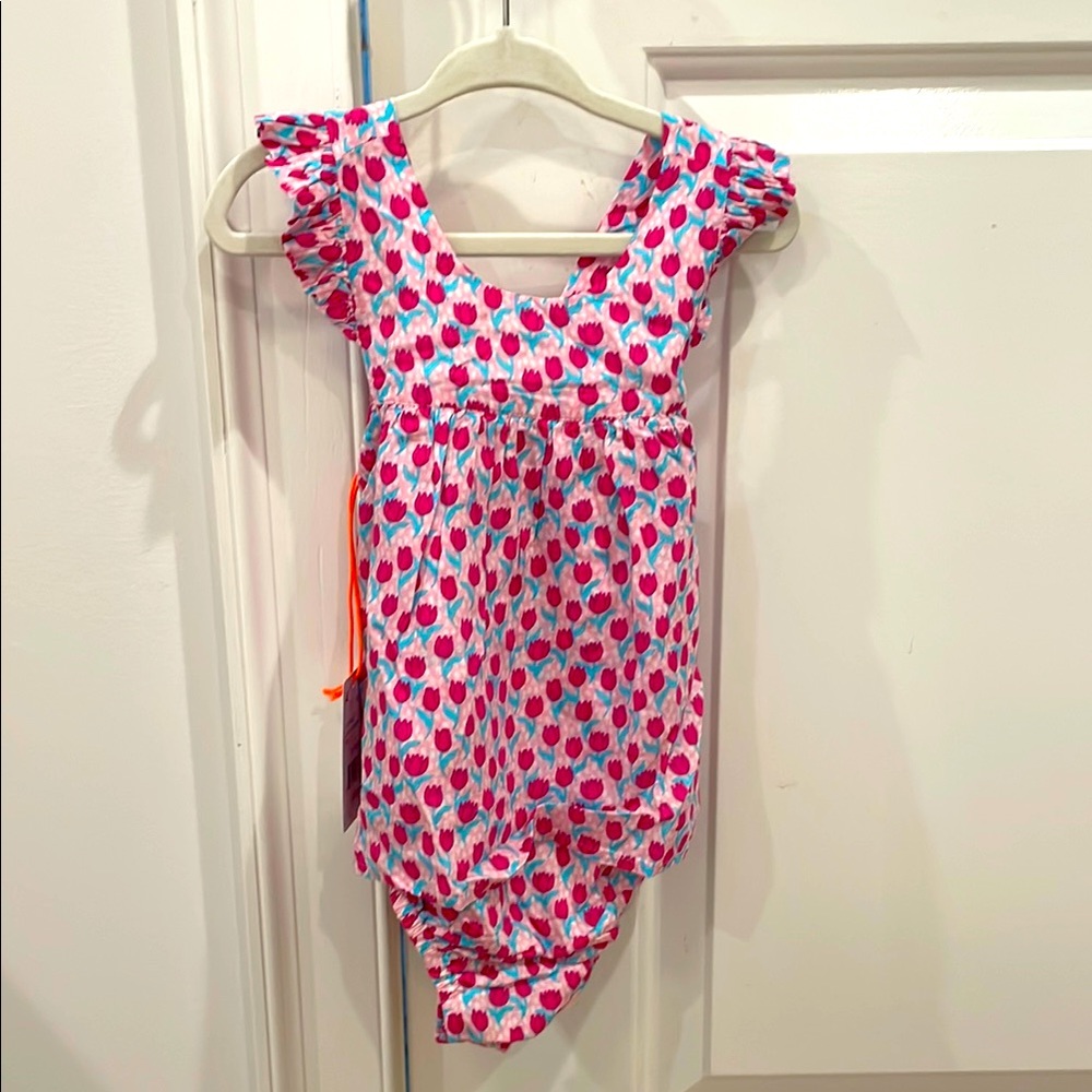 Egg Collective Kids One Piece - Pink and Blue Tulip Print